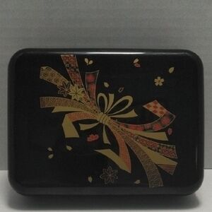 Japanese Black Lacquered Storage Box with Gold‎ and Red Ribbon Design